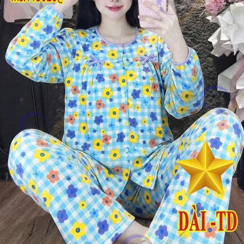 Đồ bộ nữ tay dài quần dài baby doll vải tole QV-15026