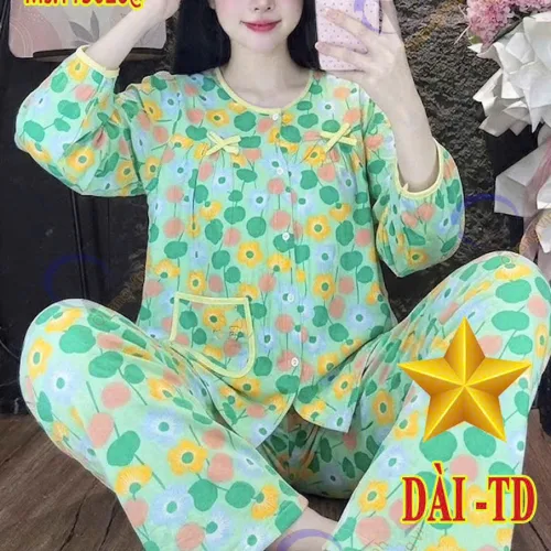 Đồ bộ nữ tay dài quần dài baby doll vải tole QV-15026