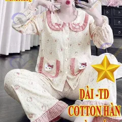 Đồ bộ nữ tay dài quần dài chất cotton hàn ko giãn QV-20026