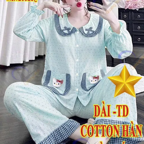 Đồ bộ nữ tay dài quần dài chất cotton hàn ko giãn QV-20026