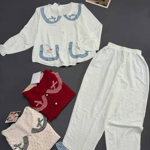Đồ bộ nữ tay dài quần dài chất cotton hàn ko giãn QV-20026