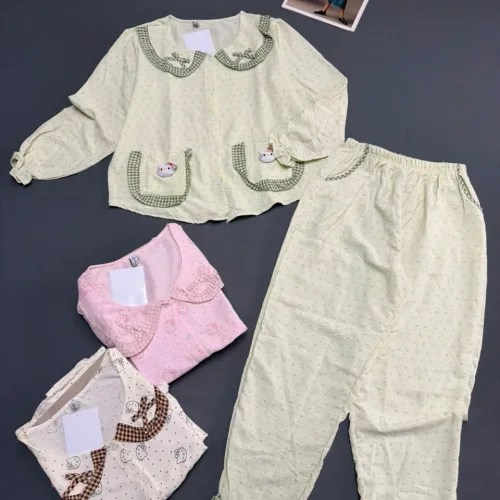 Đồ bộ nữ tay dài quần dài chất cotton hàn ko giãn QV-20026