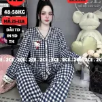 Đồ Bộ Nữ Tay Dài Quần Dài Cổ Chữ Y Tay Phồng 25-118