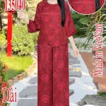 Đồ bộ nữ tay lỡ quần dài gấm 2 da