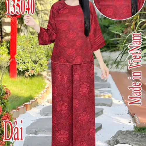 Đồ bộ nữ tay lỡ quần dài gấm 2 da