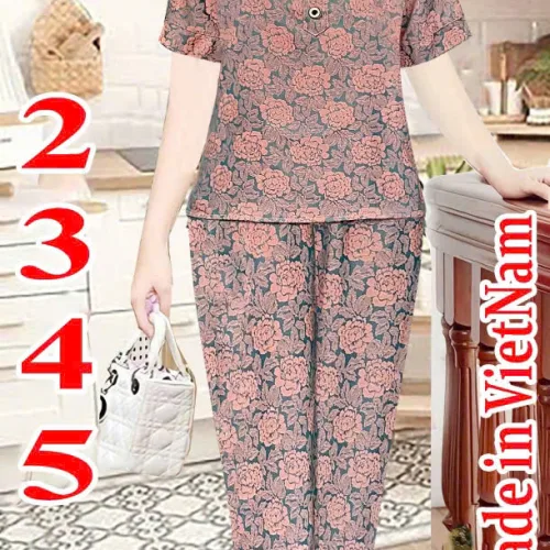 Đồ bộ nữ tay ngắn quần dài trung niên chất xịn nhiều size Hk 4555