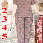 Đồ bộ nữ tay ngắn quần dài trung niên chất xịn nhiều size Hk 4555