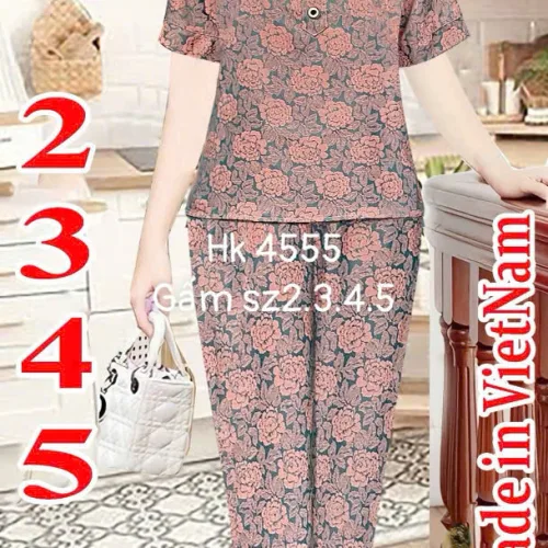 Đồ bộ nữ tay ngắn quần dài trung niên chất xịn nhiều size Hk 4555