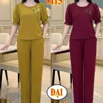 Đồ bộ nữ tay ngắn quần dài vải lụa gãy trung niên TV-8115