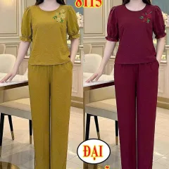 Đồ bộ nữ tay ngắn quần dài vải lụa gãy trung niên TV-8115