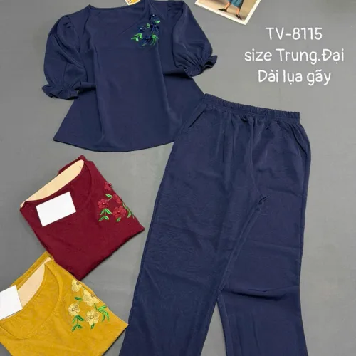 Đồ bộ nữ tay ngắn quần dài vải lụa gãy trung niên TV-8115