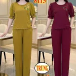 Đồ bộ nữ tay ngắn quần dài vải lụa gãy trung niên TV-8115