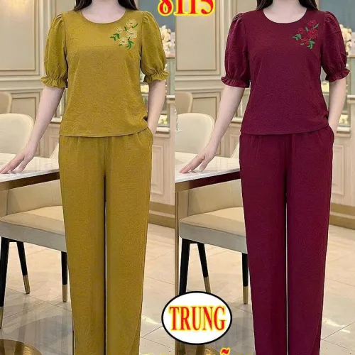 Đồ bộ nữ tay ngắn quần dài vải lụa gãy trung niên TV-8115