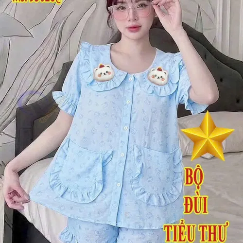 Đồ bộ nữ tay ngắn quần đùi chất cotton hàng không co giãn QV-95026
