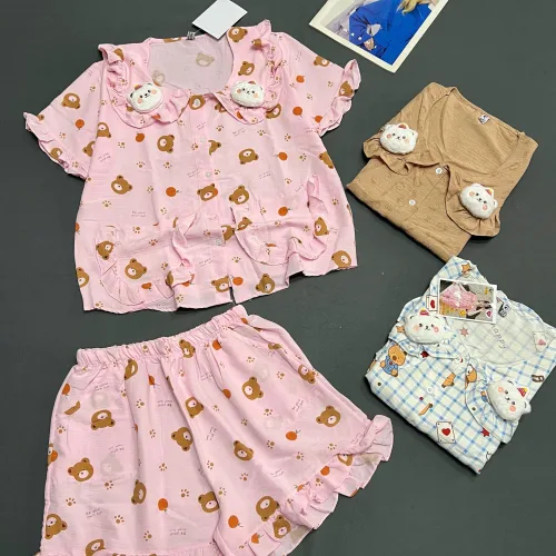 Đồ bộ nữ tay ngắn quần đùi chất cotton hàng không co giãn QV-95026