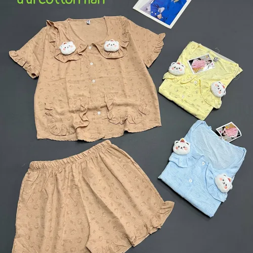 Đồ bộ nữ tay ngắn quần đùi chất cotton hàng không co giãn QV-95026