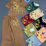 Đồ bộ nữ tay ngắn quần ống rộng in hoa
