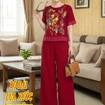 Đồ bộ nữ tay ngắn quần ống rộng in hoa