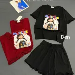 Đồ Bộ Nữ Tay Ngắn Quần Đùi Ym 2028326 Cotton 4 chiều quần lai bèo