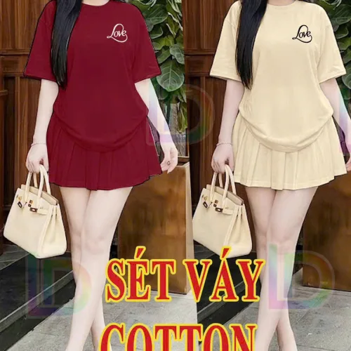 Đồ bộ nữ tay ngắn quần váy LD 96812 thun cotton 4 chiều