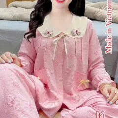 Đồ bộ nữ tiểu thư tay dài cotton hàn không giãn  HT-15236 - 115236