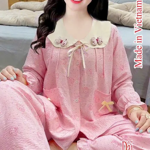 Đồ bộ nữ tiểu thư tay dài cotton hàn không giãn  HT-15236 - 115236