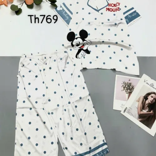 Đồ bộ pijama siêu mát quần lửng áo tay ngắn in hình thú