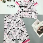 Đồ bộ pijama siêu mát quần lửng áo tay ngắn in hình thú
