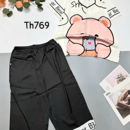 Đồ bộ pijama siêu mát quần lửng áo tay ngắn in hình thú