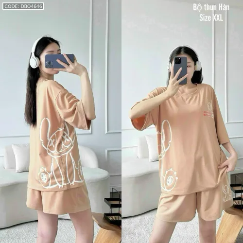 Đồ bộ quần đùi áo tay ngắn in hình thỏ bên hông lớn
