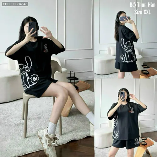 Đồ bộ quần đùi áo tay ngắn in hình thỏ bên hông lớn