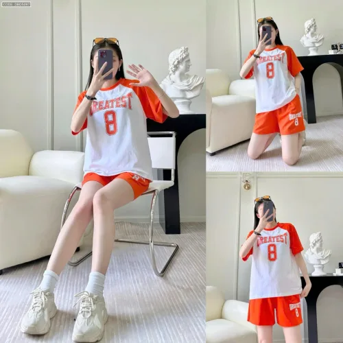 Đồ bộ quần đùi áo tay ngắn in số 8 tay áo cùng màu quần