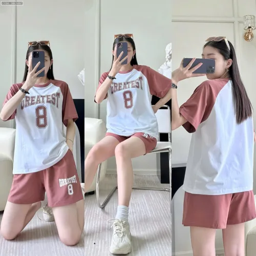 Đồ bộ quần đùi áo tay ngắn in số 8 tay áo cùng màu quần
