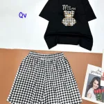 Đồ bộ quần đùi ca rô nhỏ áo thun in hình gấu