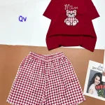 Đồ bộ quần đùi ca rô nhỏ áo thun in hình gấu