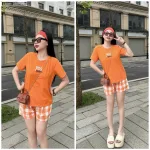 Đồ bộ quần đùi carô áo tay ngắn in chữ yes