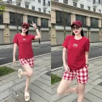 Đồ bộ quần đùi carô áo tay ngắn in chữ yes