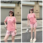 Đồ bộ quần đùi carô áo tay ngắn in chữ yes