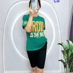 Đồ bộ quần lửng đen áo tay ngắn in nhiều chữ lớn
