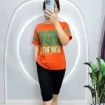Đồ bộ quần lửng đen áo tay ngắn in nhiều chữ lớn