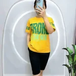 Đồ bộ quần lửng đen áo tay ngắn in nhiều chữ lớn