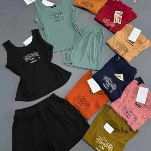 Đồ bộ sát nách quần đùi thêu chữ Xs85-9026