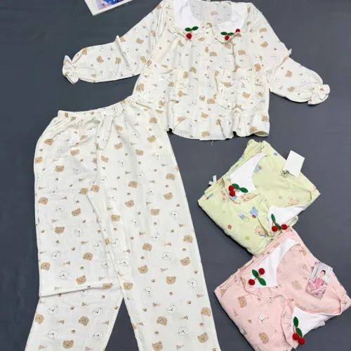 Đồ bộ tay dài quần dài cổ bẻ cotton hàn