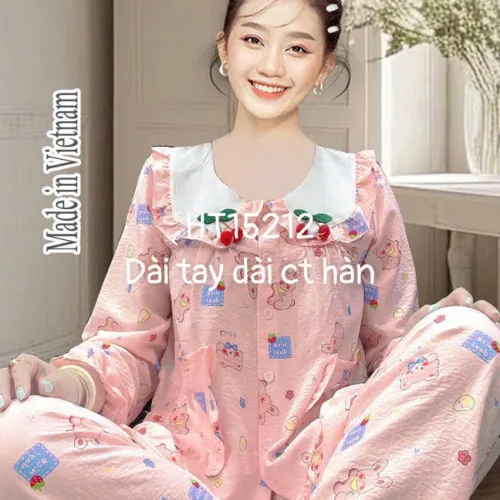 Đồ bộ tay dài quần dài cổ bẻ cotton hàn