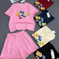 Đồ bộ thun nữ áo tay ngắn quần đùi bèo chất cotton 4 chiều