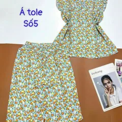Đồ bộ vải á tole số 5 quần lửng áo sát nách bèo nhiều hoạ tiết