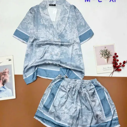 Đồ bộ vải  latin  pijama quần đùi  áo tay ngắn cổ xéo