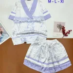 Đồ bộ vải  latin  pijama quần đùi  áo tay ngắn cổ xéo