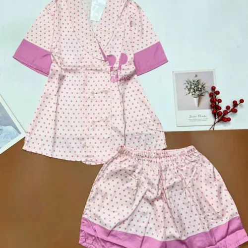 Đồ bộ vải  latin  pijama quần đùi  áo tay ngắn cổ xéo