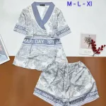 Đồ bộ vải  latin  pijama quần đùi  áo tay ngắn cổ xéo